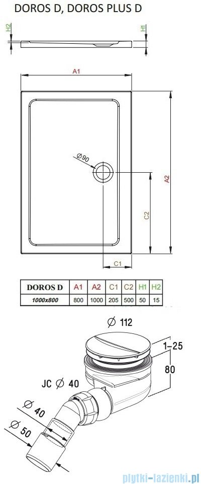 Radaway Torrenta Kdd Kabina prysznicowa 80x100 szkło grafitowe + brodzik Doros D + syfon 32273-01-05NR