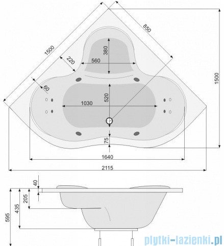 Poolspa Wanna symetryczna PERSJA 150x150 + hydromasaż Smart 1 PHSH610ST1C0000