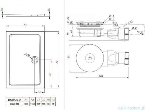 Radaway Fuenta New KDJ-B kabina prysznicowa 90x110 prawa przejrzyste + brodzik Doros D + syfon 384082-01-01R/384053-01-01/SDRD1190-01