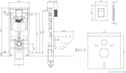 Omnires Grohe Rapid stelaż podtynkowy do WC zestaw 4w1 przycisk miedź RAPIDSETCP