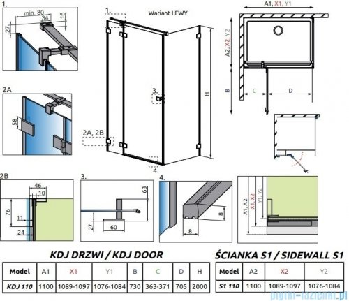 Radaway Essenza Pro Black Kdj kabina 110x110cm lewa czarny mat/szkło przejrzyste 10097110-54-01L/10098110-01-01