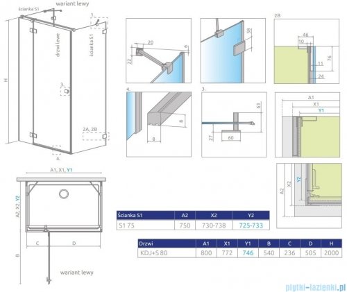 Radaway Essenza Pro Gold Kdj+S kabina 75x80x75cm lewa złoty połysk/szkło przejrzyste 10097380-09-01L/10098075-01-01/10098075-01-01