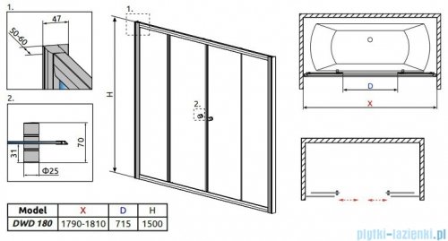Radaway Vesta DWD Drzwi przesuwne 180 cm szkło fabric 203180-06