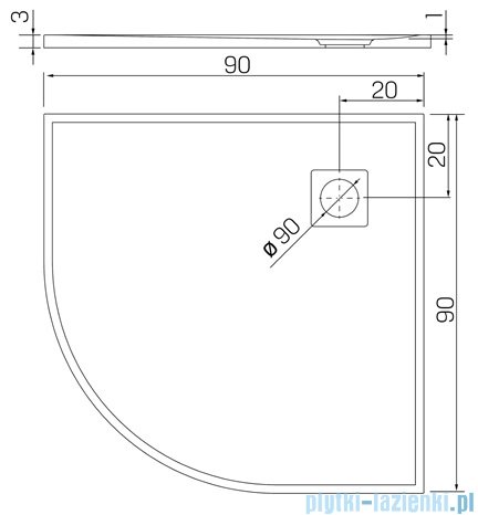 New Trendy Mori brodzik konglomeratowy półokrągły 90x90x3 cm szary B-0473