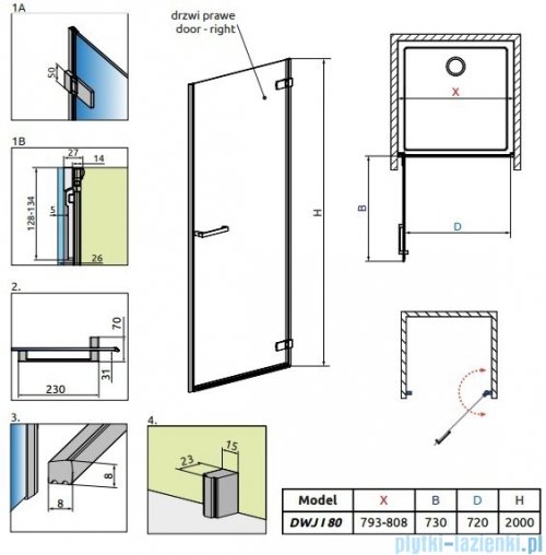 Radaway Arta Dwj I drzwi wnękowe 80cm prawe szkło przejrzyste 386071-03-01R