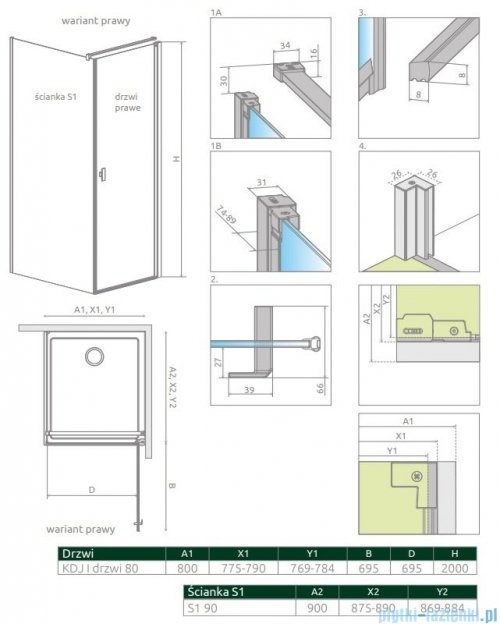 Radaway Nes 8 Black Kdj I kabina 80x90cm prawa czarny mat/szkło przejrzyste 10072080-54-01R/10089090-01-01
