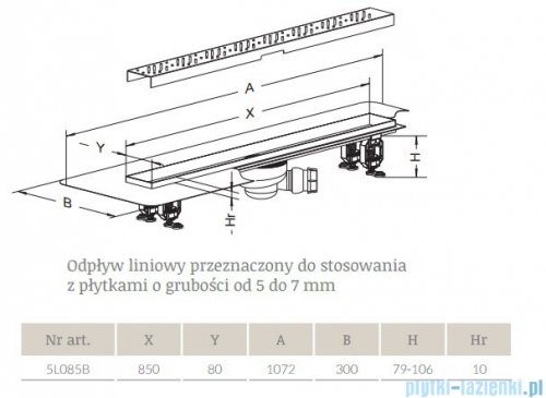 Radaway Steel Odpływ liniowy 85x8cm 5L085B,5R085S