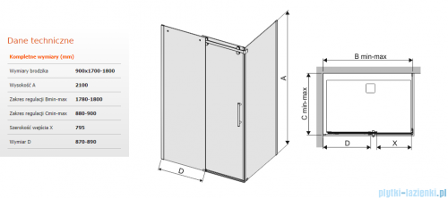 Sanplast kabina KND2/ALTII narożna prostokątna 90x170-180x210 cm grafit 600-121-0971-42-491