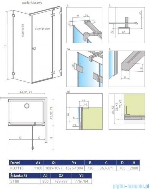 Radaway Essenza Pro White Kdj kabina 110x80cm prawa szkło przejrzyste 10097110-04-01R/10098080-01-01