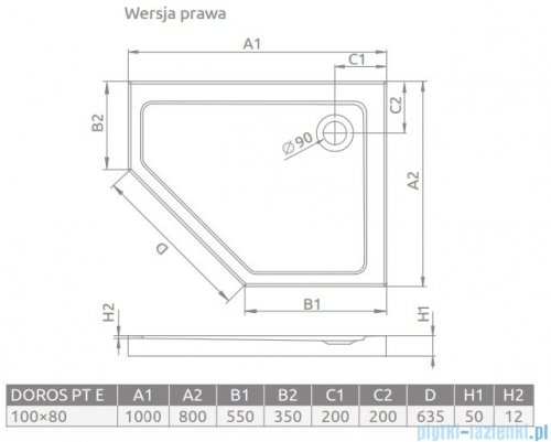 Radaway Doros Pt E Stone brodzik pięciokątny 100x80x5cm prawy czarny SDRPT1080-01-54SR