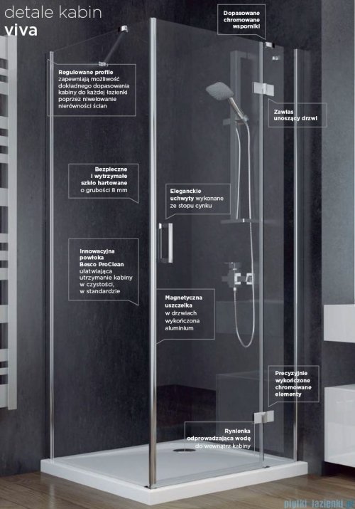 Besco Viva drzwi prysznicowe prawe 100x195 przejrzyste DVP-100-195-C