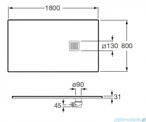 Roca Terran 180x80cm brodzik prostokątny konglomeratowy biały AP10170832001100
