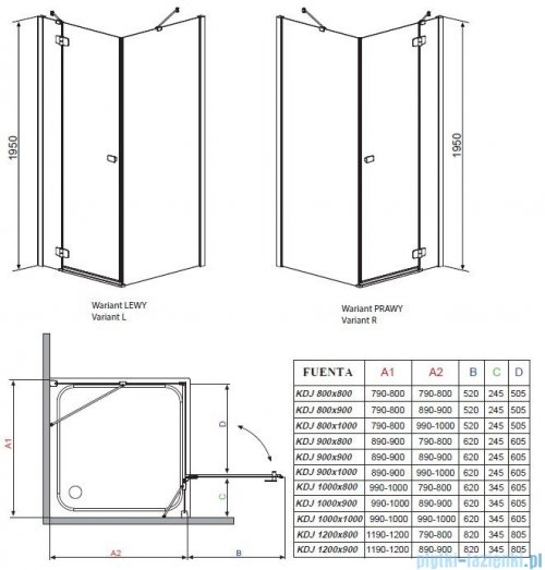 Radaway Kabina prysznicowa Fuenta KDJ 90x100 prawa szkło przejrzyste 381052-01R
