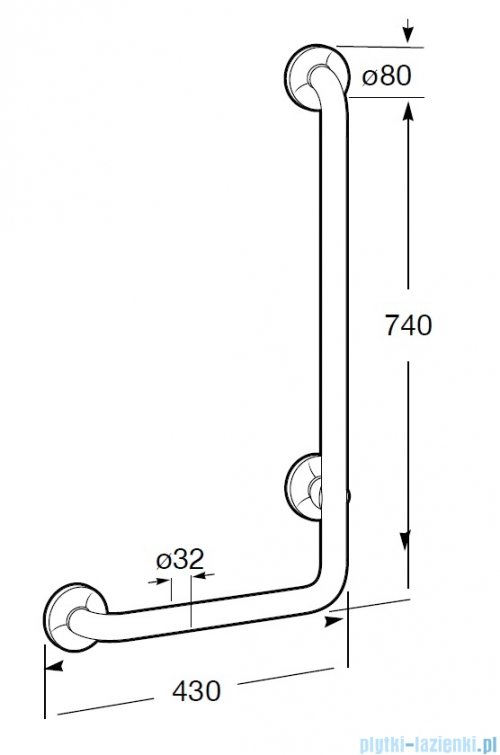 Roca Dostępna Łazienka Uchwyt ścienny kątowy Biały 43 cm A816907009