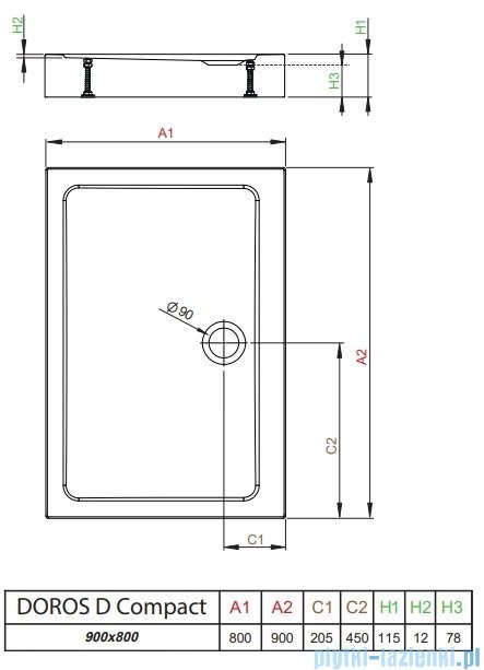 Radaway Doros D Compact Stone brodzik 90x80 czarny SDRD9080-05-54S