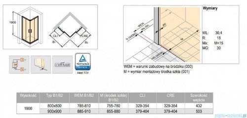 Vitalle GARDA kabina narożna z drzwiami przesuwnymi 90x90 cm przezroczyste CU0103069322