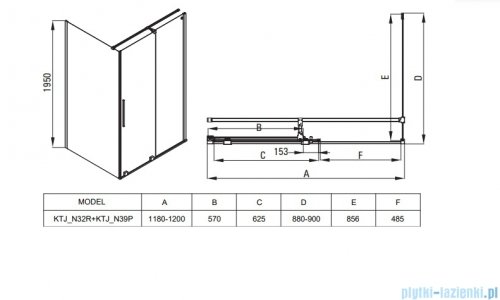 Deante Prizma Kabina prysznicowa prostokatna 120x90cm Złota KPNZP12S09