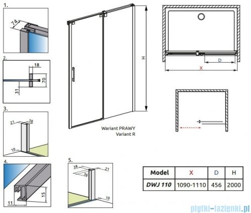 Radaway Espera DWJ Drzwi wnękowe przesuwne 110 prawe szkło przejrzyste 380545-01R/380211-01R