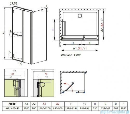 Radaway Carena Kdj Kabina prostokątna 120x90 lewa szkło brązowe + brodzik Argos D + syfon 34443-01-08NL