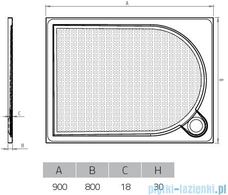 Vayer Citizen Virgo 90x80cm brodzik prostokątny rysunek techniczny