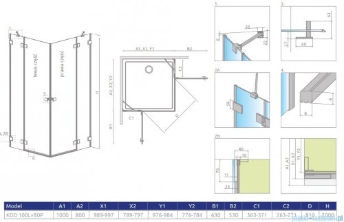 Radaway Essenza Pro Brushed GunMetal Kdd kabina 100x80cm szczotkowany grafit 10096100-92-01L/10096080-92-01R