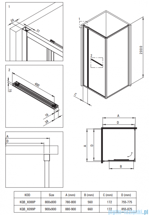 Deante Blur kabina prysznicowa kwadratowa 80x80cm nero KQB_N088P