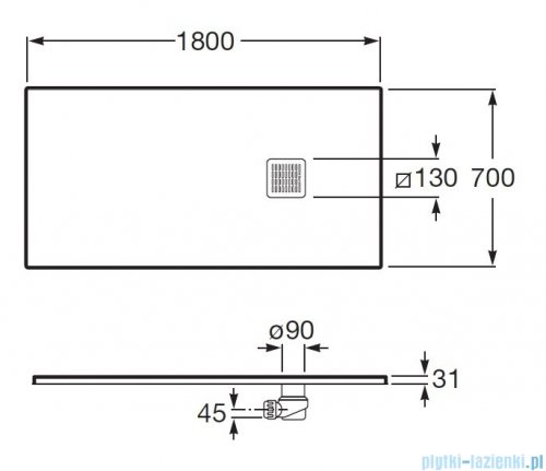 Roca Terran 180x70cm brodzik prostokątny konglomeratowy cafe AP1017082BC01660