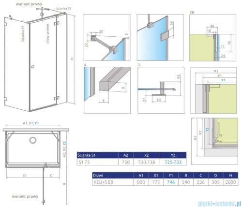 Radaway Essenza Pro Black Kdj+S kabina 75x80x75cm prawa czarny mat/szkło przejrzyste 10097380-54-01R/10098075-01-01/10098075-01-01