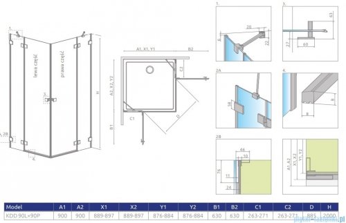 Radaway Essenza Pro Brushed Gold Kdd kabina 90x90cm szczotkowane złoto 10096090-99-01L/10096090-99-01R