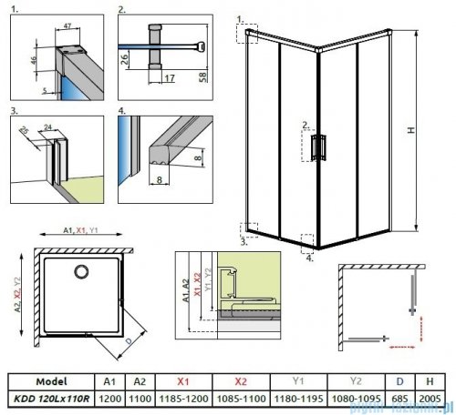 Radaway Idea Kdd kabina 120x110cm szkło przejrzyste 387064-01-01L/387063-01-01R