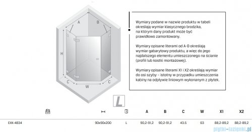 New Trendy Eventa Gold Shine kabina prysznicowa pięciokątna 90x90x200 cm przejrzyste lewa Złoty połysk EXK-4834