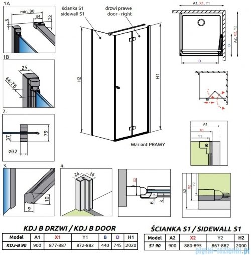 Radaway Fuenta Kdj B kabina 90x90cm prawa chrom połysk szkło przejrzyste 1384082-01-01R/1384050-01-01