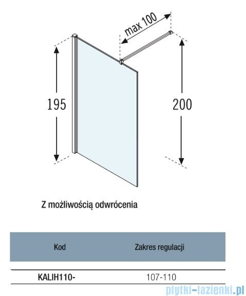 Novellini Kali H Kabina walk-in 110cm profile czarne KALIH110-1H