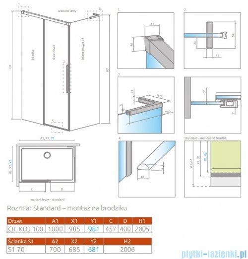 Radaway Idea 8 QL Kdj kabina 100x70cm lewa szkło przejrzyste 10550517-01-01L/10350453-01-01/10360070-01-01R