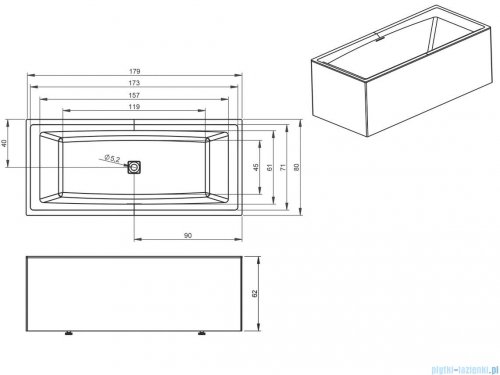 Riho Still Square Plug&amp;Play wanna prostokątna 180x80cm lewa z obudową + nóżki + syfon B099031005