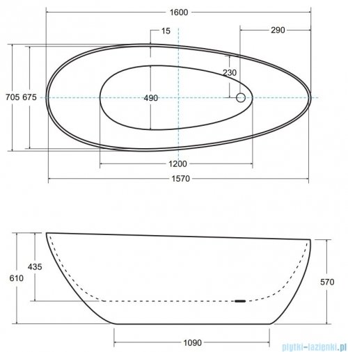 Besco Goya 160x70 wanna biało-czarna wolnostojąca + syfon klik-klak biały czyszczony od góry #WMD-160-GWW