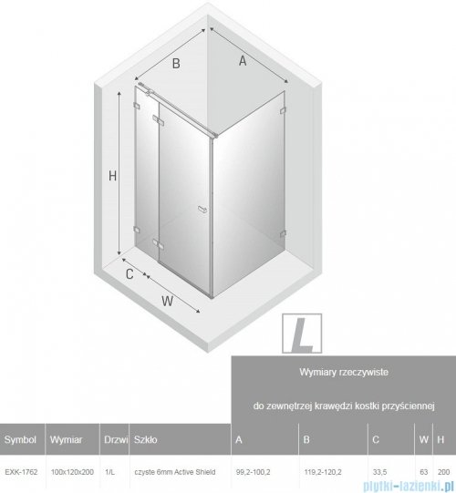 New Trendy Avexa Gold kabina prostokątna 100x120x200 cm przejrzyste lewa EXK-1762