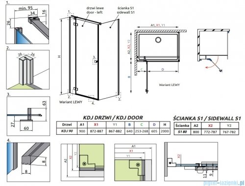Radaway Essenza Kdj Brushed Nickel kabina 90x80cm lewa szczotkowany nikiel 1385044-91-01L/1384051-01-01