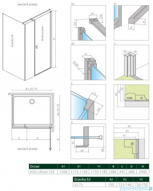 Radaway Nes Kds I kabina 120x75cm prawa szkło przejrzyste 10023120-01-01R/10043075-01-01