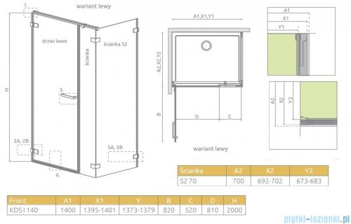 Radaway Arta Kds I kabina 140x70cm lewa szkło przejrzyste 386820-03-01L/386105-03-01L/386109-03-01