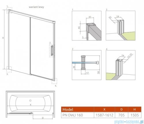 Radaway Idea Black Pn Dwj parawan nawannowy 160cm lewy czarny mat/szkło przejrzyste 10003160-54-01L