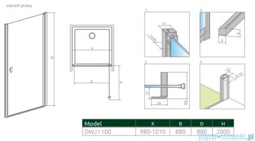 Radaway Nes 8 Dwj I Drzwi wnękowe 100cm prawe szkło przejrzyste 10076100-01-01R