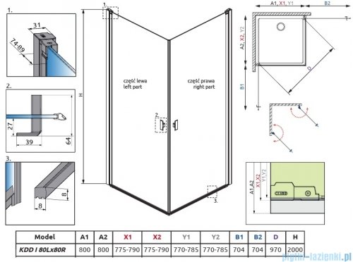 Radaway Nes 6 Kdd I Brushed Light Gold kabina 80x80cm szczotkowane jasne złoto 10021080-98-01L/10021080-98-01R