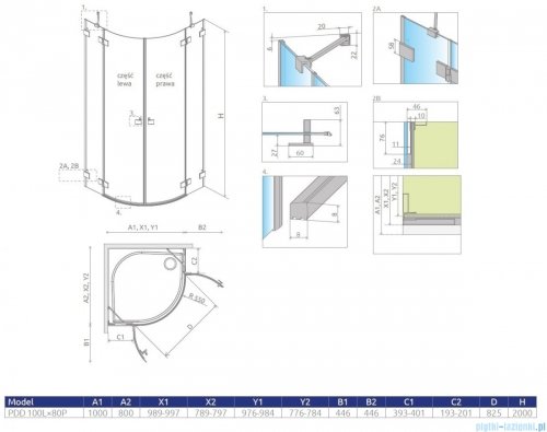 Radaway Essenza Pro White Pdd kabina 100x80cm przejrzyste 10095100-04-01L/10095080-04-01R
