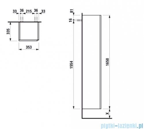 Laufen LANI kolumna wysoka 165 cm lewa biały połysk H4037211122611