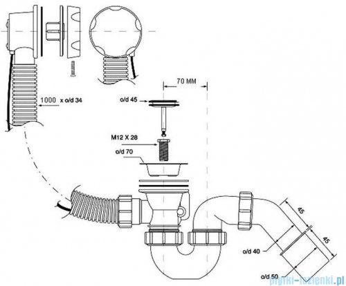 McAlpine syfon wannowy z korkiem automatycznym kolorze białym HC31M-WH-1M