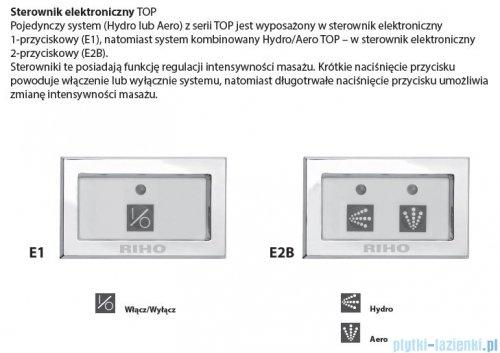 Riho Lugo wanna prostokątna 180x90 z hydromasażem TOP Hydro 6+4+2 BT03T2