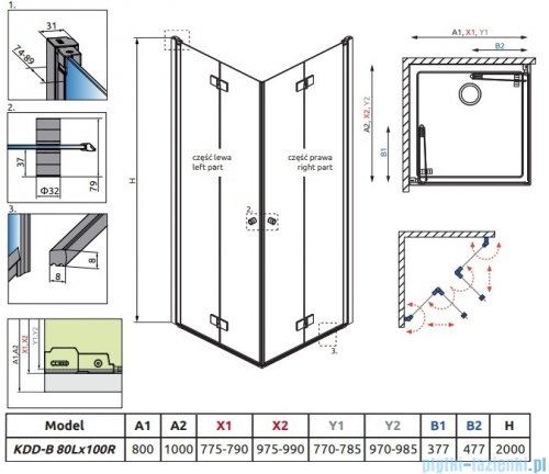 Radaway Nes 6 Kdd B Brushed Light Gold kabina 80x100cm szczotkowane jasne złoto 10024080-98-01L/10024100-98-01R