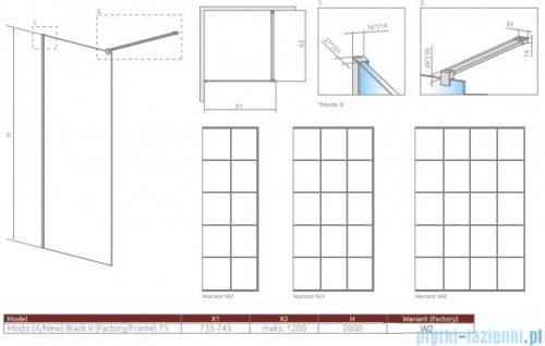 Radaway Modo X Black II Frame kabina Walk-in 75x200 szkło 10mm 389275-54-56