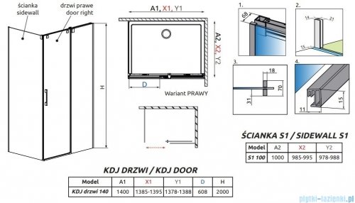 Radaway Espera Pro Kdj kabina 140x100cm prawa przejrzyste 10090140-01-01R/10092140-01-01R/10093100-01-01
